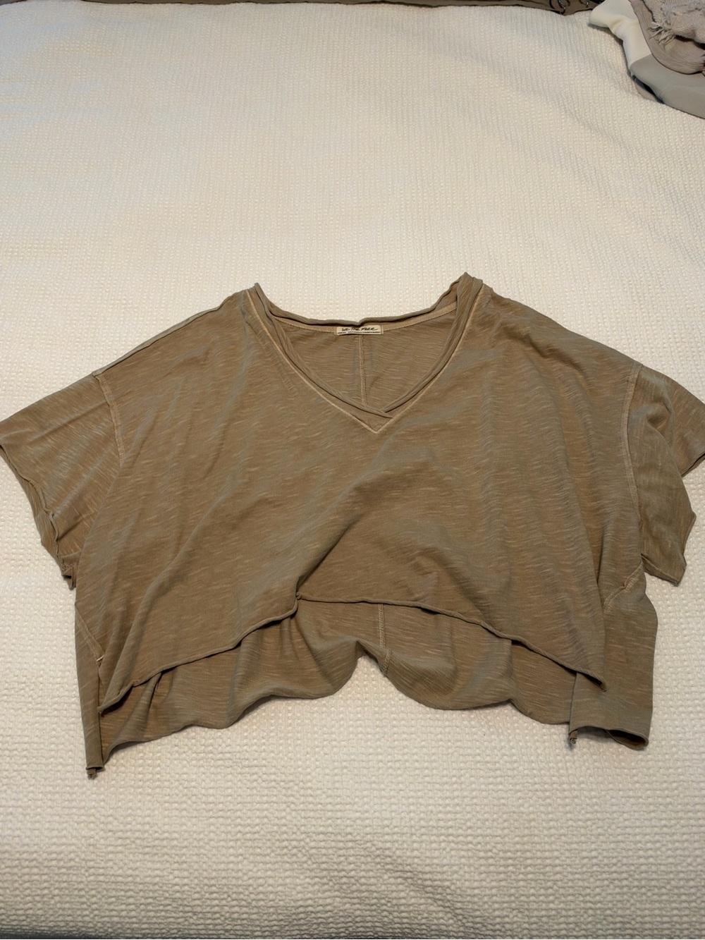 We The Free Taupe Short Sleeve Layered V-Neck Crop Top